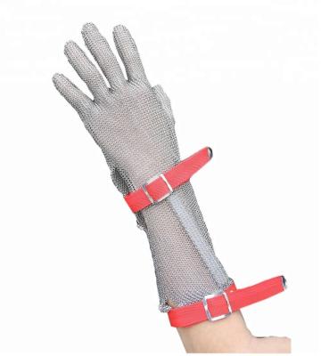 China Cut Resistant Ring Mesh Cutting Resistant Mesh Work Gloves With 15mm Long Cuff for sale