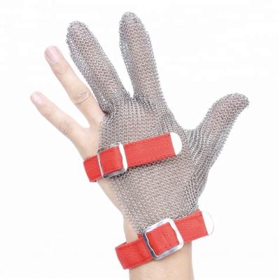 China Fish and Shellfish Slaughterhouses Processing Three Finger Stainless Mesh Cut Resistant Work Glove for sale