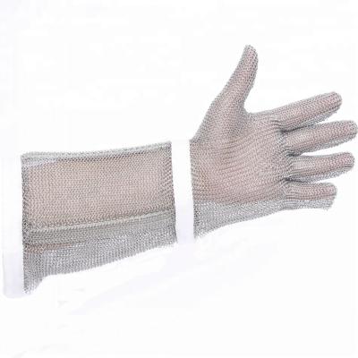 China Cut Resistant Welded Long Ring Cuff Chianmail Mesh Gloves for sale