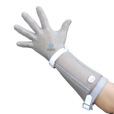 China Heavy duty cutting five finger chainmail metal mesh cut resistant gloves with long cuff for butcher for sale