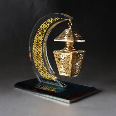 China Middle Eastern Lantern Decorative Perfume Bottles Crystal Muslim Islamic Gifts Empty Crystal Glass Ramadan Moon Crescent for sale