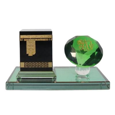 China Decorative Green Islam Crystal Kaaba Islamic Souvenirs Of Middle East Gifts Crystal Diamond With Allah Engraved Muslim for sale