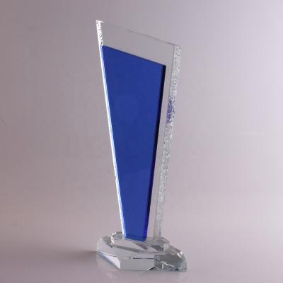 China Europe Best Recognition BM-1010 Optical Glass Trophy Plate Award Blue Service Award for sale