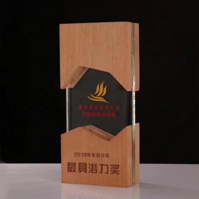 China BM-1027 Europe New Design Trophy Solid Wood Award With Crystal for sale