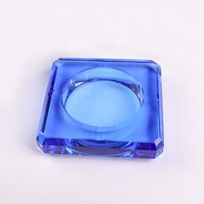 China Blue Europe K9 Crystal Cigar Ashtray Square Shaped Cigarette Glass Ashtrays with 4 Flutes for Home Office Table Decoration for sale