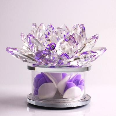 China China Wholesale Pink Crystal Lotus Flower Glass Lotus Flower with led light stand for centerpiece wedding home decoration for sale