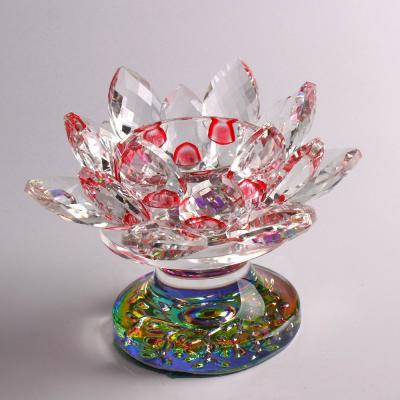 China Votive Tea Ghee Candle Wax Holder Light Buddhist Religion Crystal Glass Lotus Flower Candle Holder Articles Wholesale Home Decoration for sale