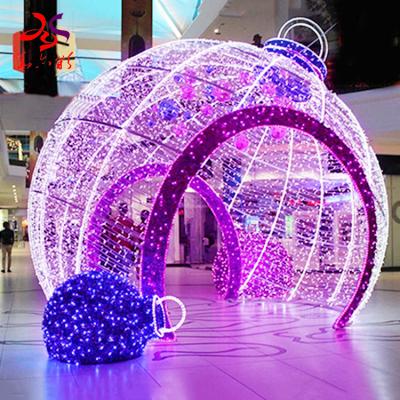 China Large Colorful Commercial Giant LED 3D Ball Arch Pattern Light Round Ball Christmas Light For Outdoor Mall Decoration for sale