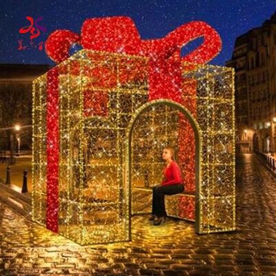 China Commercial Christmas Decoration Project Use Lights Large Deco Outdoor Led 3d Ball Gift Box Pattern Lights for sale