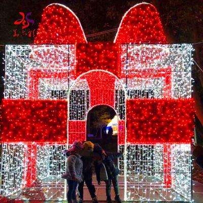 China Christmas Project Use Decoration Commercial Gift Box Light Large Deco Outdoor Led Lights 3d Gift Box Pattern Lights for sale