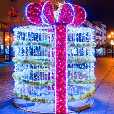 China commercial use gift box pattern light for commercial street christmas outdoor 3d led lights giant gift box for sale