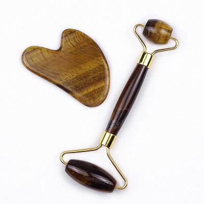 China Good Quality Tiger Eye Brown Jade Roller Face Lift Tool Guasha Face Lift Massager for sale