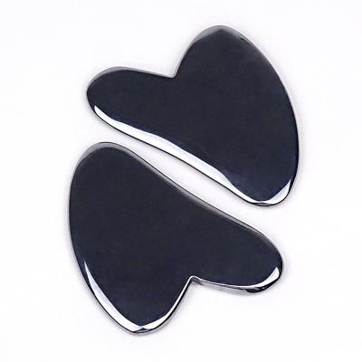 China Face Scraping Massage Tools Metal Heart Shape Natural Terahertz Gua Sha Board for sale