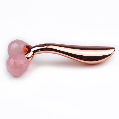 China Face Lift Top Selling Rose Obsidian Green Quartz 3D Facial Jade Roller Y-shape Massage Roller for Face for sale