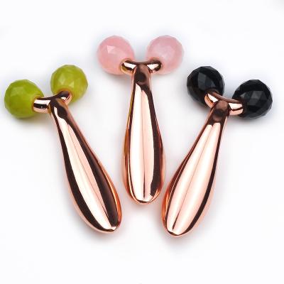 China New Style 3d Metal Face Lifting Handle Black Rose Jade Roller For Face Massager Anti Aging Face Roller Green Lifting for sale