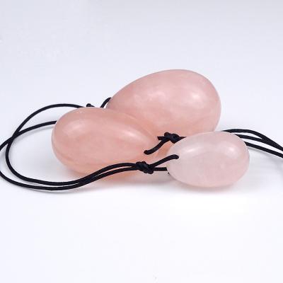 China Europe 3 PCs Drilled Natural Pink Yoni Egg Set Exercise Train Yoni Jade Eggs Massage Stone Women Kegel for sale