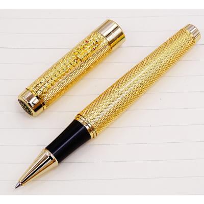 China Vintage 1200 Smooth Luxurious Jinhao Rollerball Pen Beautiful Ripple with Dragon Clip Noble Gold Metal Carving Ink Pen Collection for sale