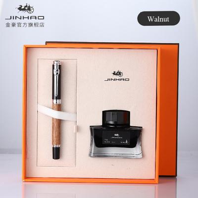 China Luxury Pen Peach Wood Fountain Pen Iridium Pen Gift Jinhao 8802 Signature Writing Business With Ink Gift Box for sale