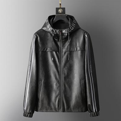 China Waterproof Turn-Down Collar Relaxation Brushed Hooded Leather Jacket for sale