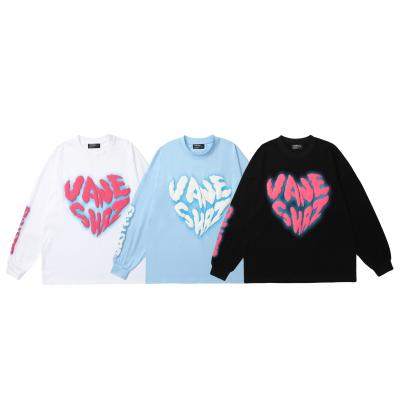 China Anti-Wrinkle New Product Foam Letter Love Couple Oversized Long Sleeve T-Shirt Loose Long Sleeve T-Shirt for sale