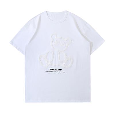 China Anti-wrinkle the three-dimensional towel embroidered T-shirt short-sleeved new fashion 2021 summer men and women brand bear men's T-shirt for sale