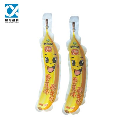 China 100ML banana shape doypack plastic bag soft drink moisture proof pouch for sale