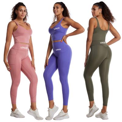 China Breathable High Elastic Yoga Set Women Fitness Girls Sports Gym Bra And Breathable Yoga Leggings Set for sale