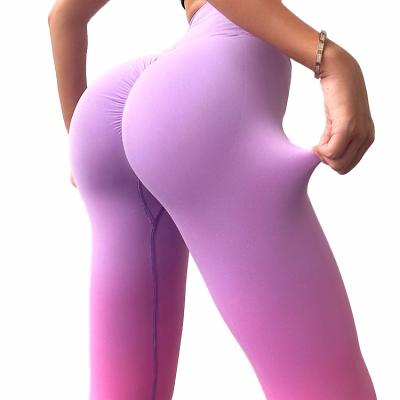 China Breathable gradient color seamless leggings for women high waist yoga pants butt crack! crack! elastic tights yoga lifting gaiters for sale