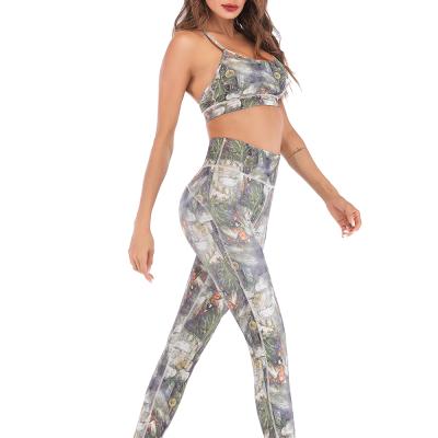 China Breathable custom made woman sport wear sublimation print clothing fitness gym yoga bra and pants set sexy for sale