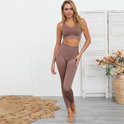 China 2021 Hot Selling Women Fitness Women Gym Custom Antibacterial Logo Seamless Bra And Leggings Active Yoga Set Workout Sports Wear for sale