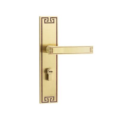 China Household Door Locks Vintage Art Chinese Bedroom Door Handle Locks Door Lock Set Brass Gold for sale