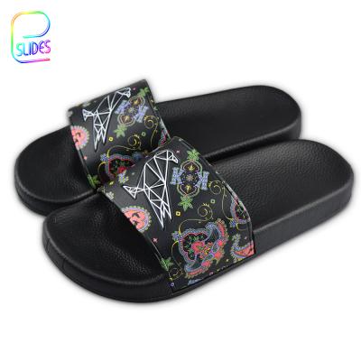 China Anti-Smell Tending Women Bath Shoes Designer Sandals Custom Logo Slides Full Custom Flat Printed Slippers Slippers Shoes Girls Slippers for sale