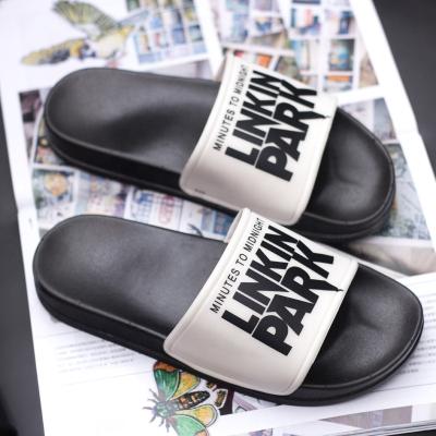 China SHOCK ABSORBING Logo Slipper Customized Printing Unisex For Mens Slides Shoes PVC Beach Flat Sandals for sale