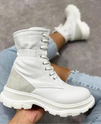 China LESLIDES deodorization combat boots women PU motorcycle boots white leather punk gothic shoes fashion lace up black ankle boots female shoes for sale