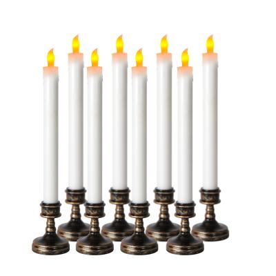 China 8pcs 3D Flameless Wick Candle Light Electric Candle Wick Battery Operated LED Flameless Window Votive Candles Taper Candles Lights with Stand for sale