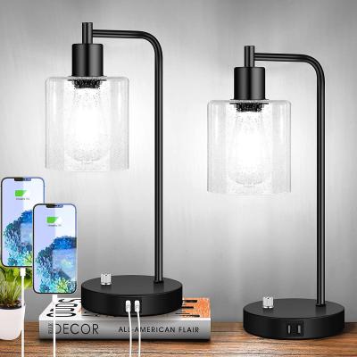 China Modern Industrial Dimmable LED Desk Lights Reading Desk Light LED Nightstand Desk Table Lamp with USB Ports AC Charging Outlet for sale