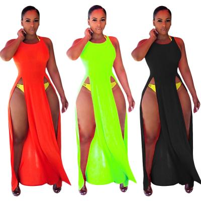 China Washable in stock summer style European and American women's new sexy side split solid color dress for sale