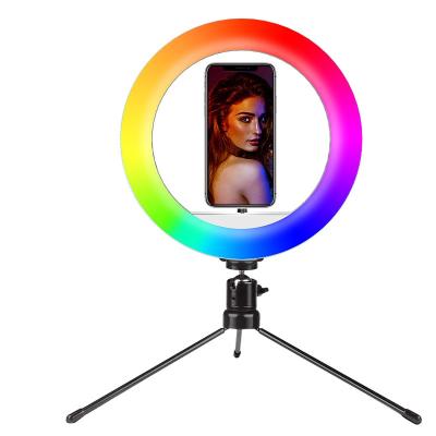 China PORTABLE Makeup Beauty LED Selfie Ring Light RGB Color, Circle Light Mini Led Camera Ringlight Stand Kit for YouTube Makeup Video Lighting for sale