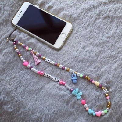 China For Mobile Glasses/Custom Accessories Handmade Letter Beads Necklace/Bracelet Phone Phone Strap Cute Colorful Rainbow Beaded Phone Chain for sale