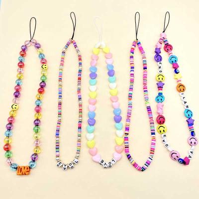 China For Key Chain/Mobile Glasses/Acrylic Phone Chain Lanyard Wrist Smiley Soft Ceramic Letter LOVE Cell Phone New Style INS Necklace/Bracelet for sale