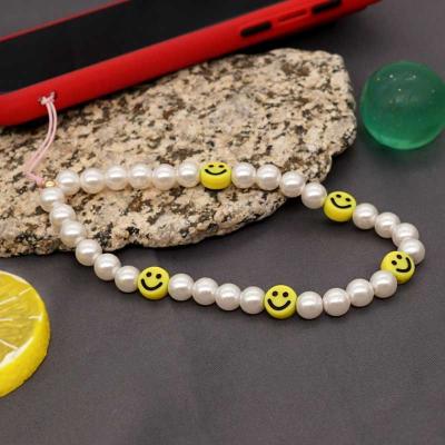 China For key chain/mobile glasses/necklace/bracelet in stock! Handmade Bead Smiley Face Mobile Phone Chain , Star Soft Ceramic Fruit Beads Phone Starp for sale