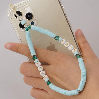 China For key chain/mobile glasses/necklace/bracelet wholesale price! Soft Ceramic Letter 6mm Cell Phone Chain Charm 8mm Evil Eye Glass Phone Chain for sale