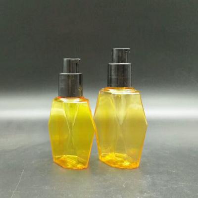 China pet plastic bottles 70ML  140ML lotion pump bottle yellow cosmetic bottles skincare packaging set for sale