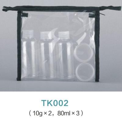 China heiße Verkaufskosmetische Flaschen der transparenten Plastikreise der produkte eingestellt mit PVC-Tasche 10gx2, 80mlx3 zu verkaufen