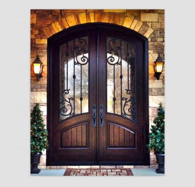 China Contemporary Solid Wood Wrought Iron Front Entry Door Design for sale