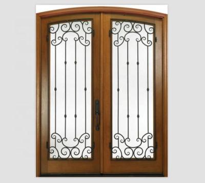 China Traditional stained glass windows and wooden wrought iron doors for sale