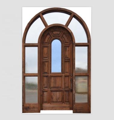 China Pre Hung Luxury Knotty Alder Round Lid Large Solid Wood Home Entry Doors With Side Panels for sale