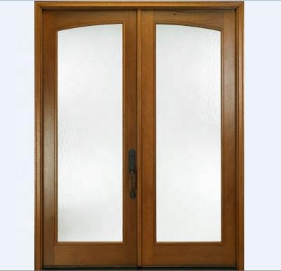 China Modern Double Glazed Solid Wood Modern Exterior Full Glass Lite Double French Doors for sale