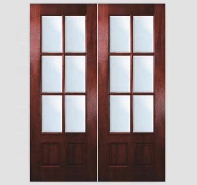 China Modern interior double lattice wooden doors with glass for sale