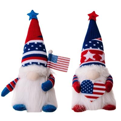 China Hot Sale 4th July Accessories USA Independence Day Faceless Plush Cloth Decor Gnome Patriotic Doll Party Props With LED Light for sale